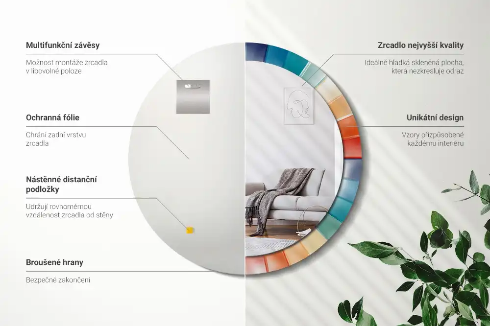 Spiegel rund Bunte Strahlenfliesen