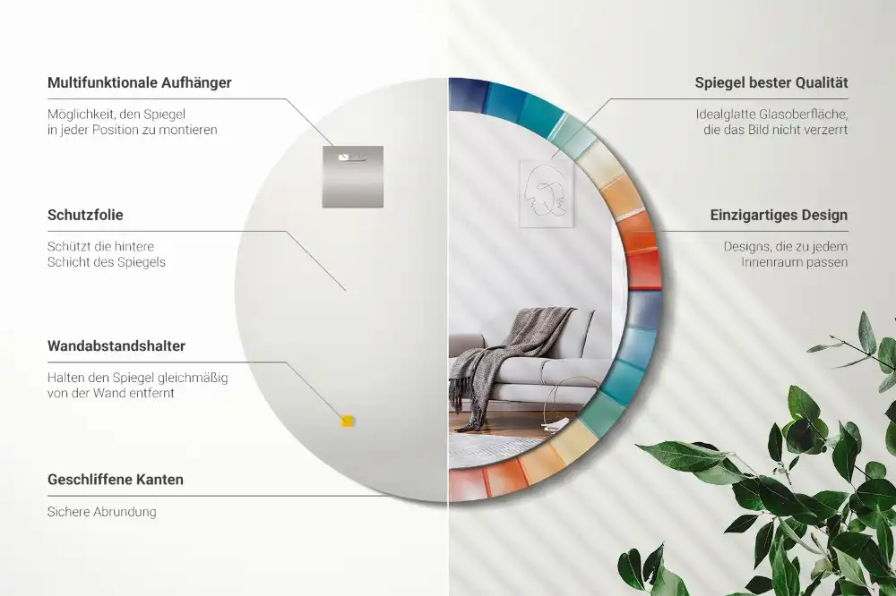 Spiegel rund Bunte Strahlenfliesen