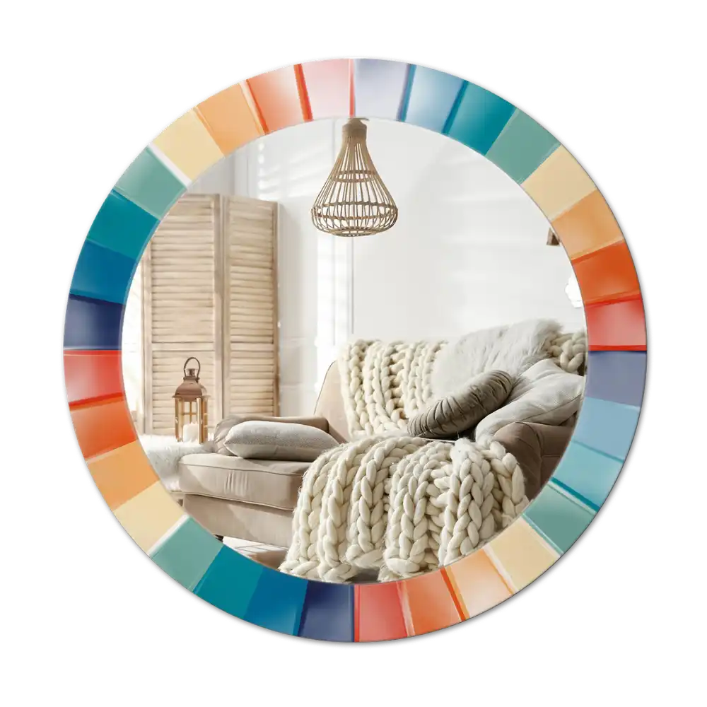 Spiegel rund Bunte Strahlenfliesen