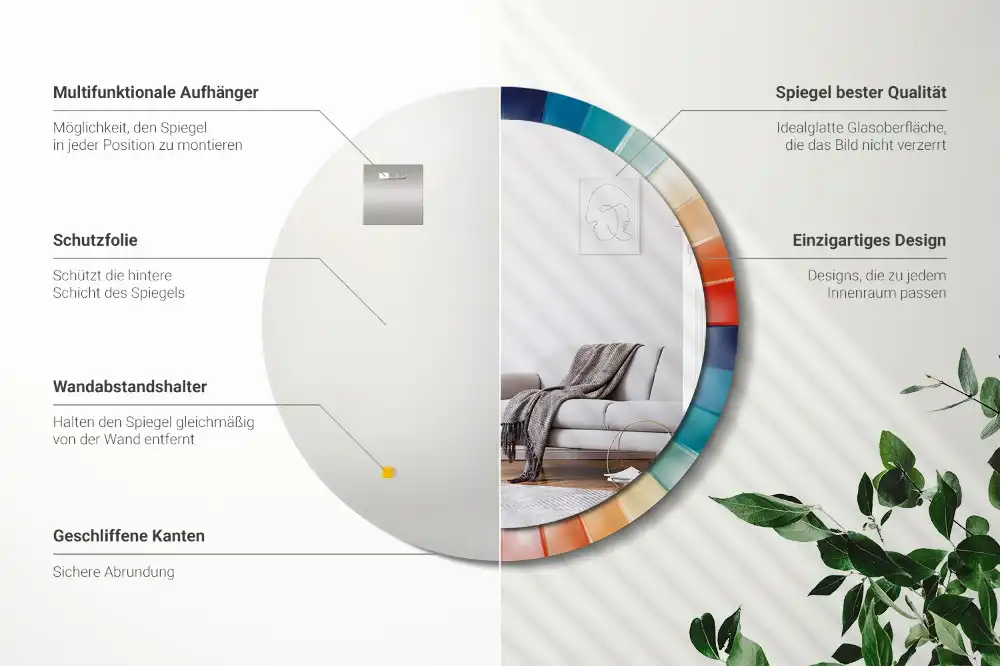 Spiegel rund Bunte Strahlenfliesen