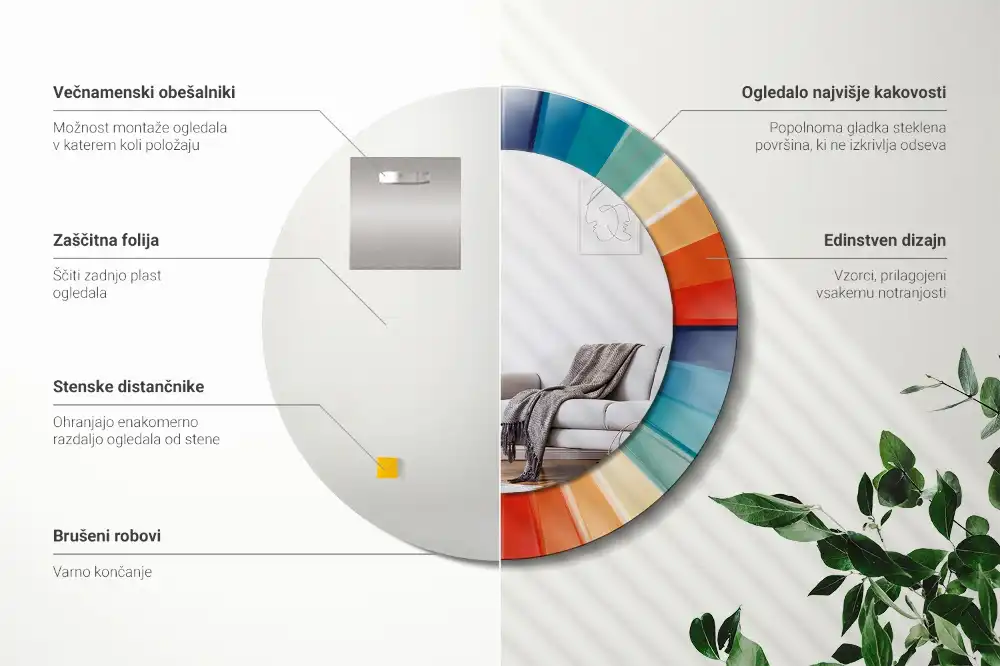 Spiegel rund Bunte Strahlenfliesen