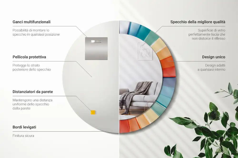 Spiegel rund Bunte Strahlenfliesen