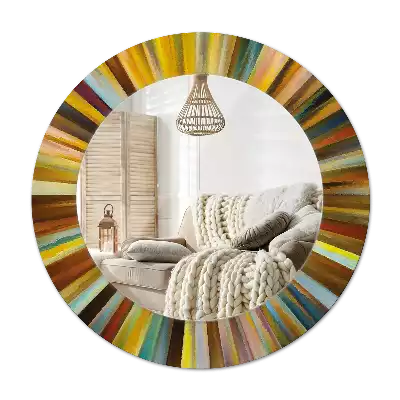 Spiegel mit bedrucktem Rahmen rund Bunte Strahlen