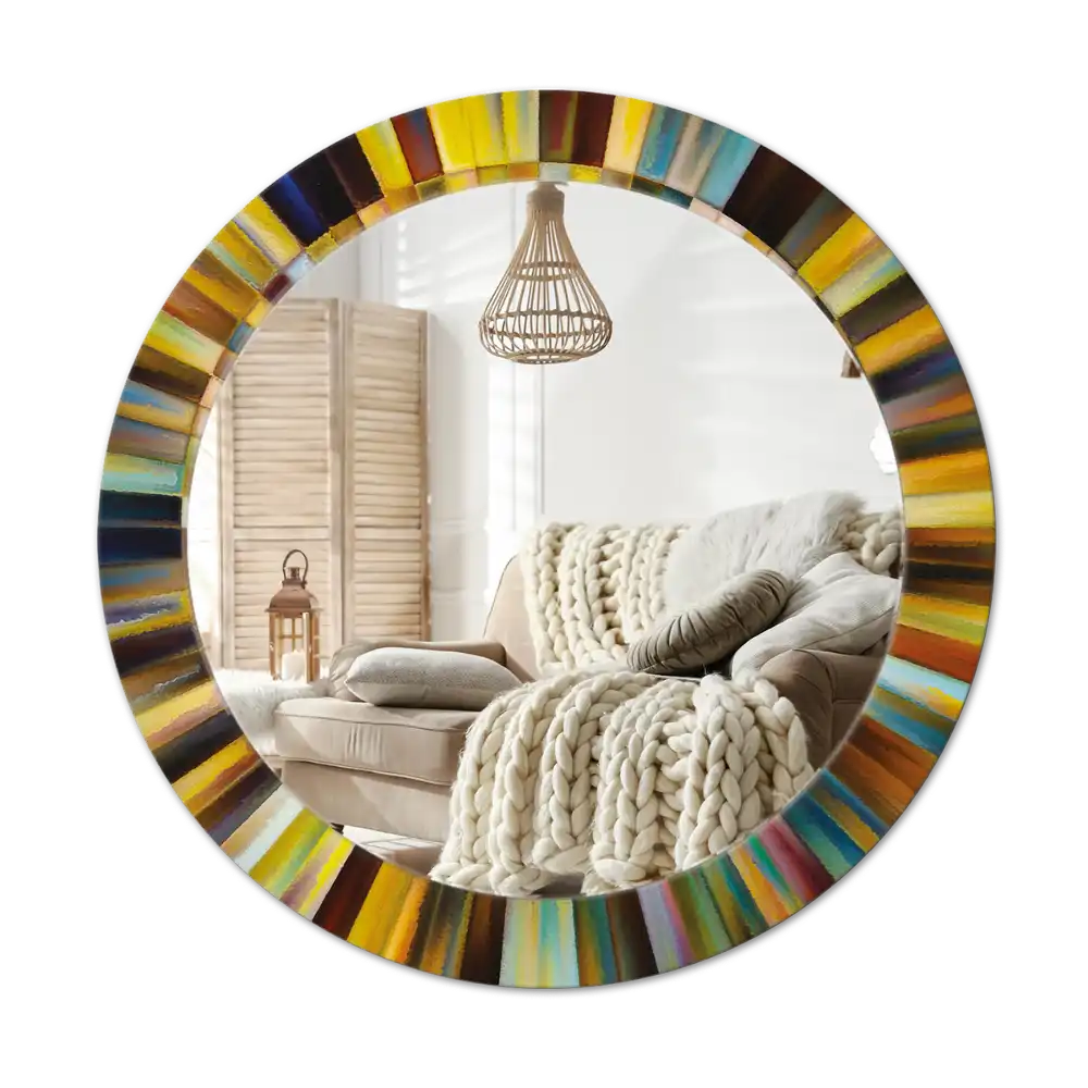 Spiegel mit bedrucktem Rahmen rund Bunte Strahlen