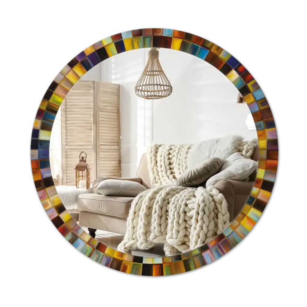 Spiegel mit bedrucktem Rahmen rund Bunte Strahlen