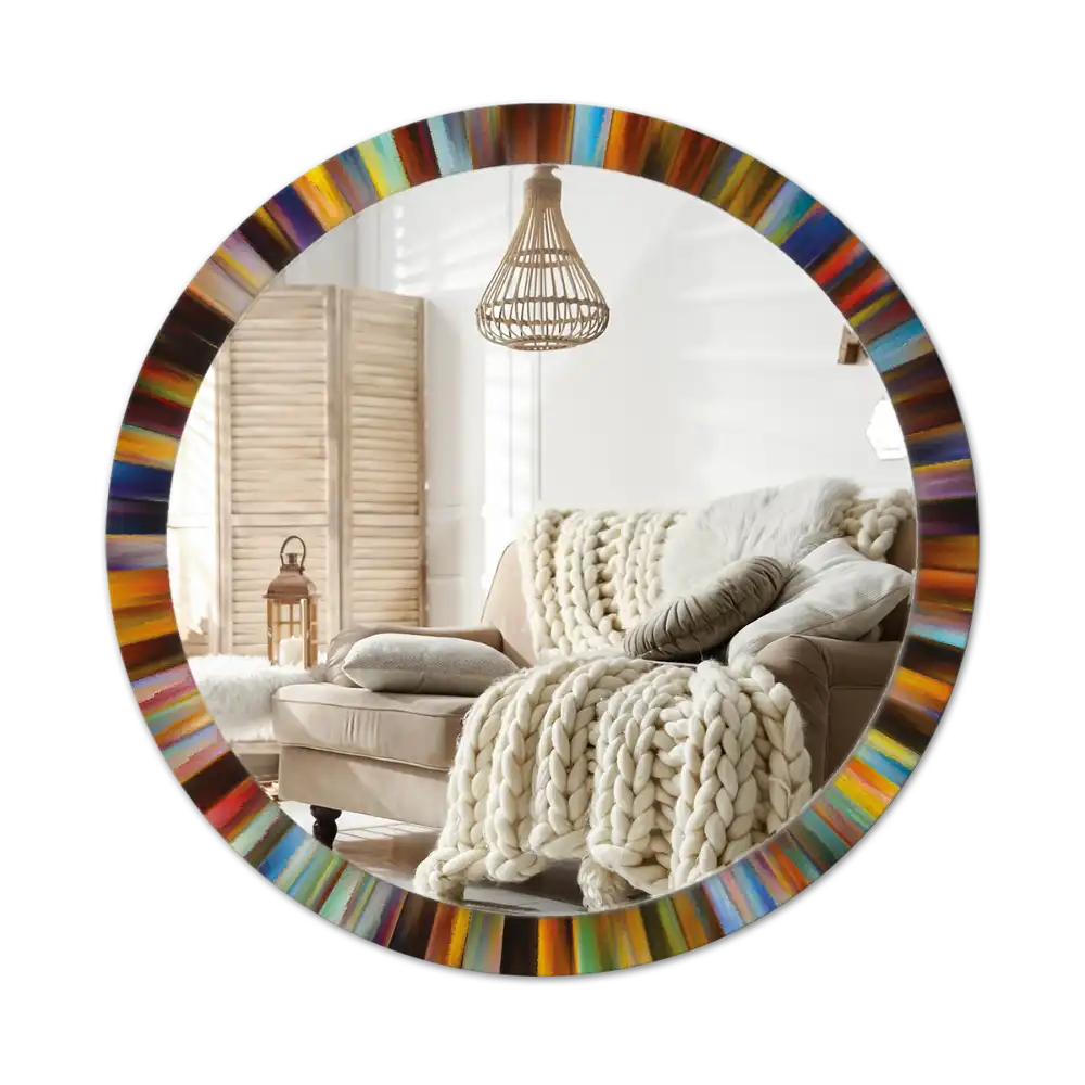 Spiegel mit bedrucktem Rahmen rund Bunte Strahlen