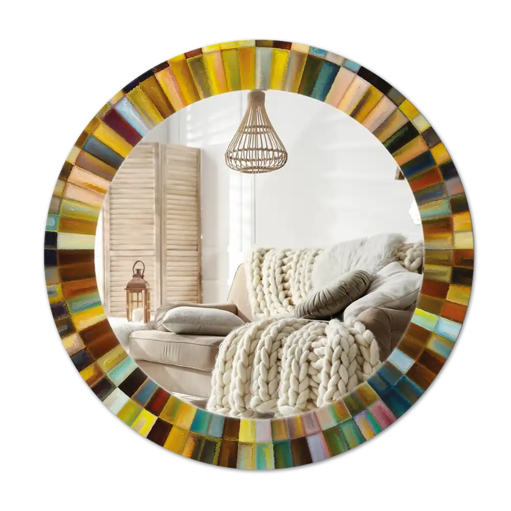 Spiegel mit bedrucktem Rahmen rund Bunte Strahlen