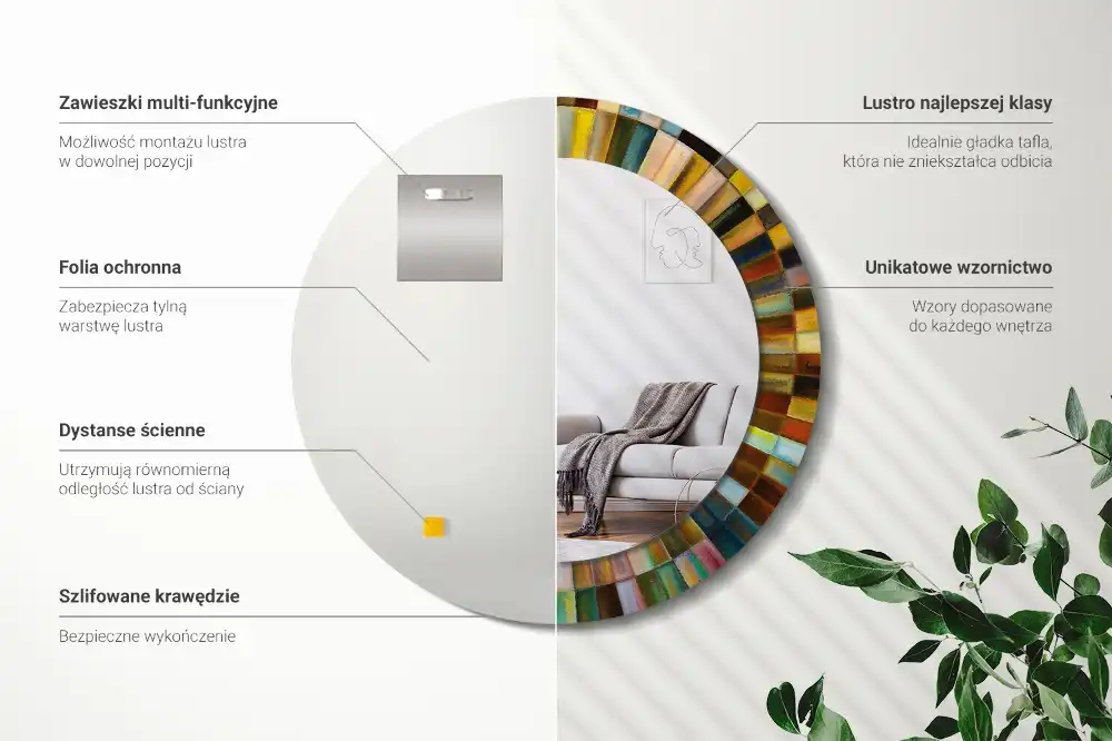 Spiegel mit bedrucktem Rahmen rund Bunte Strahlen