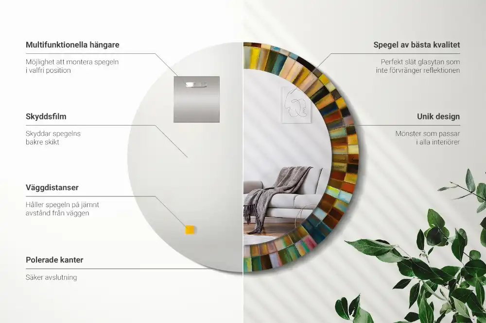 Spiegel mit bedrucktem Rahmen rund Bunte Strahlen