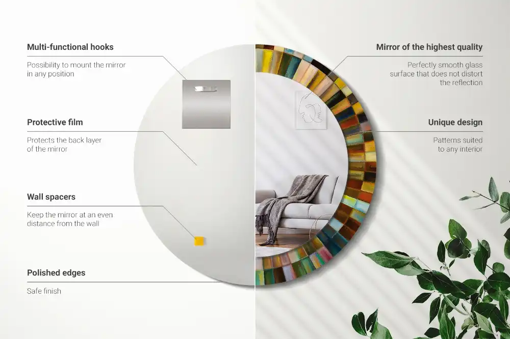 Spiegel mit bedrucktem Rahmen rund Bunte Strahlen