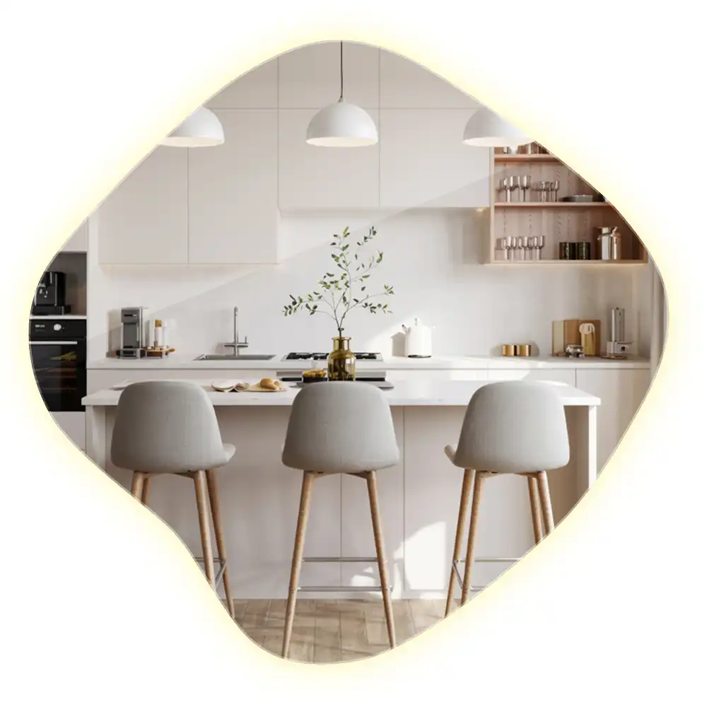 Klecksform Spiegel mit LED-Beleuchtung einzigartig