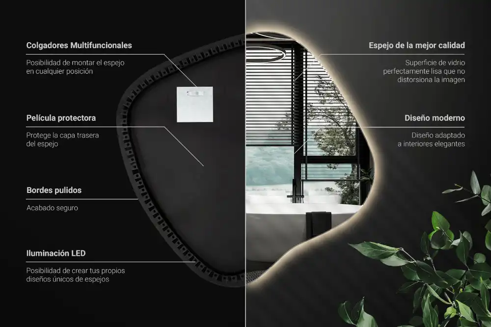Klecksform Spiegel mit LED-Beleuchtung einzigartig