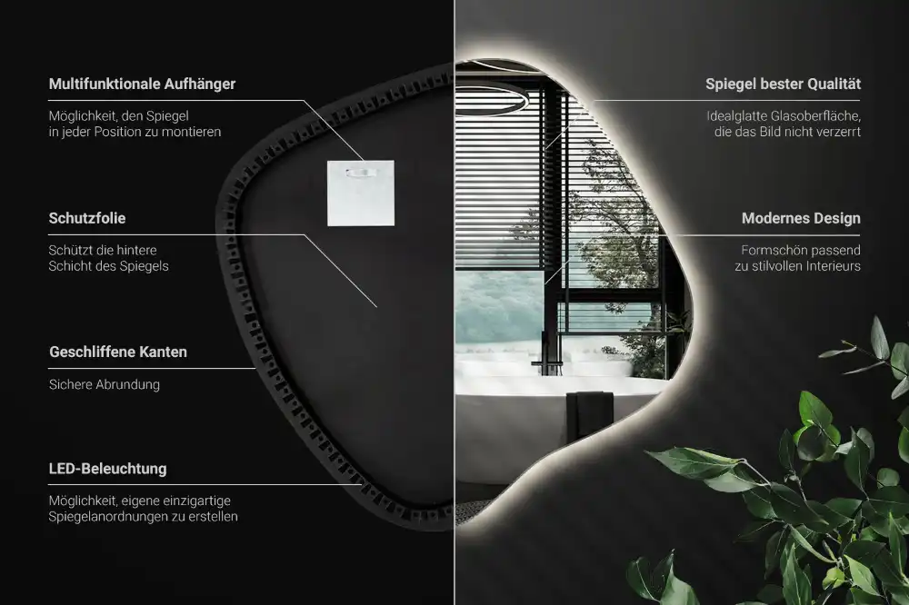 Klecksform Spiegel mit LED-Beleuchtung einzigartig