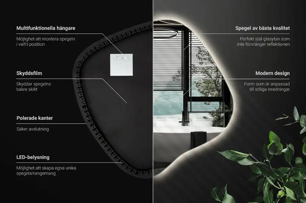 Klecksform Spiegel mit LED-Beleuchtung einzigartig