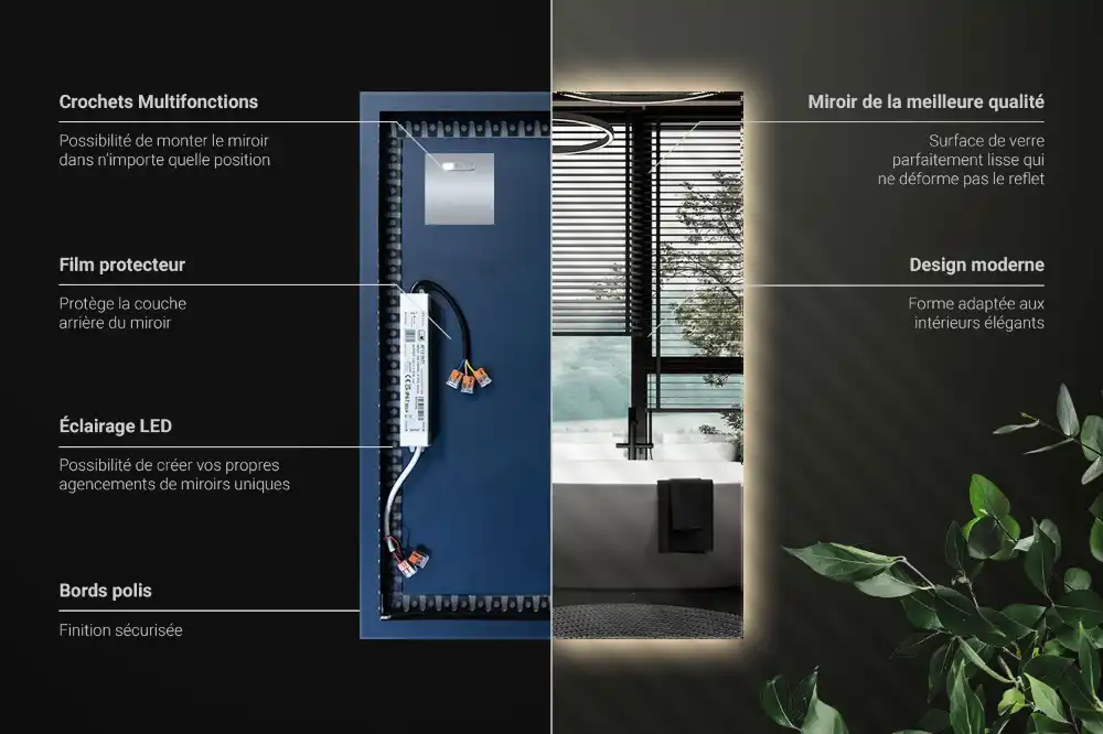 Rechteckiger spiegel mit LED-hintergrundbeleuchtung