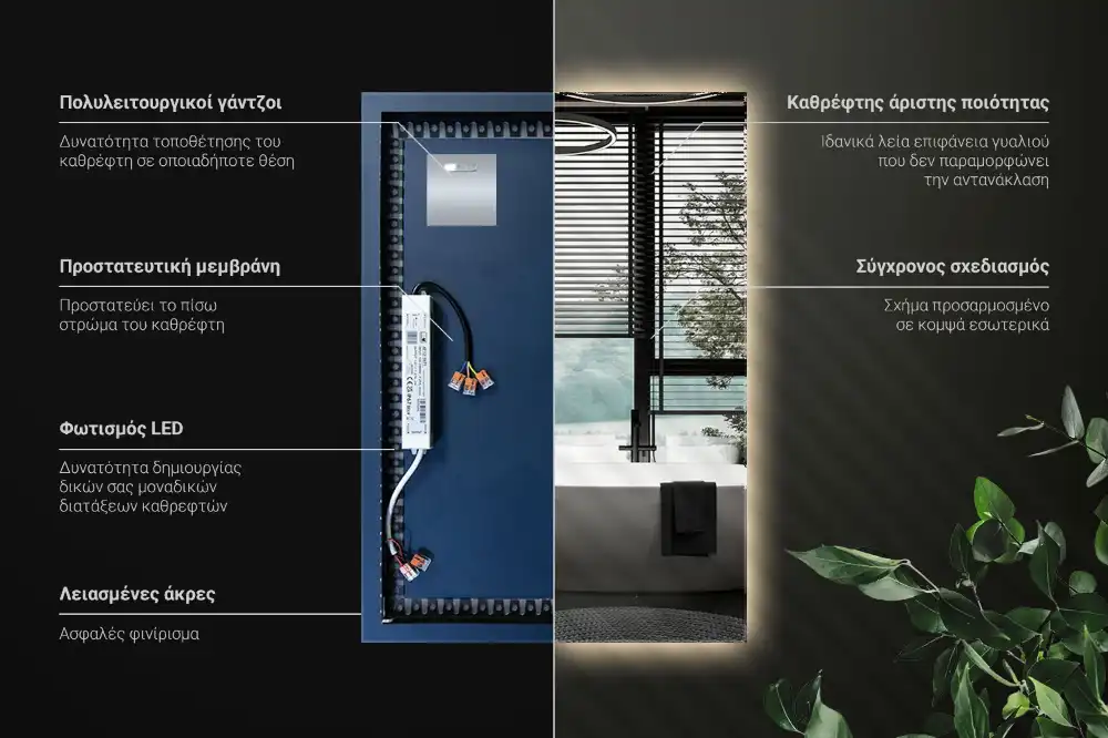 Rechteckiger spiegel mit LED-hintergrundbeleuchtung