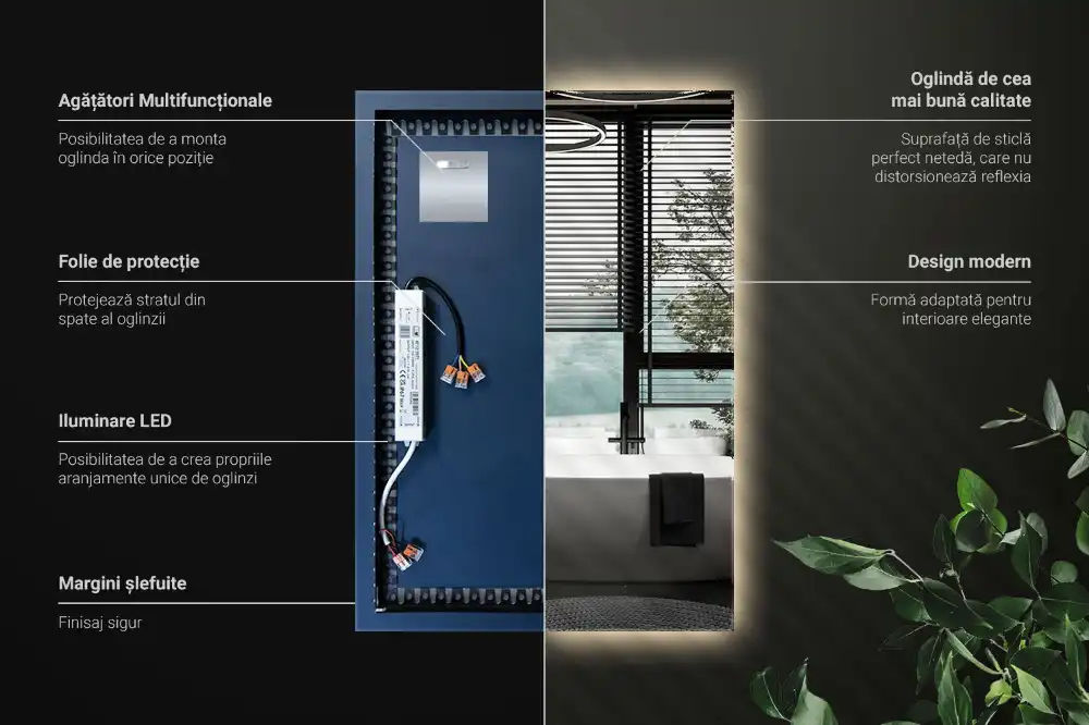 Rechteckiger spiegel mit LED-hintergrundbeleuchtung
