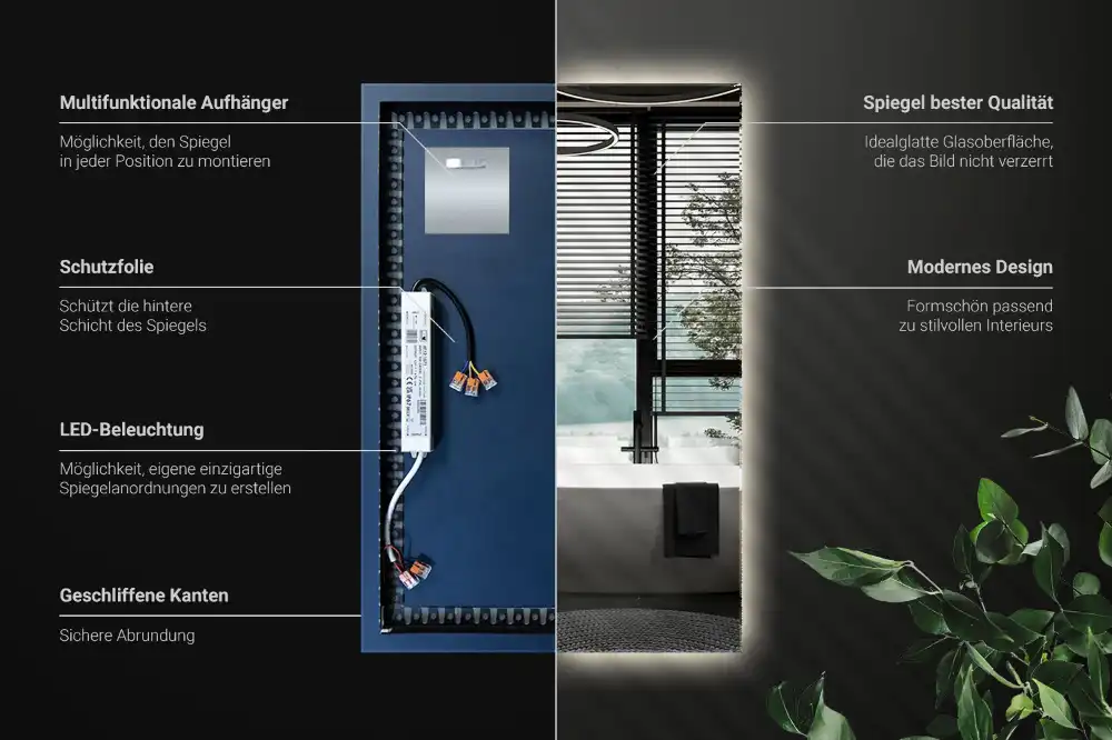 Rechteckiger spiegel mit LED-hintergrundbeleuchtung