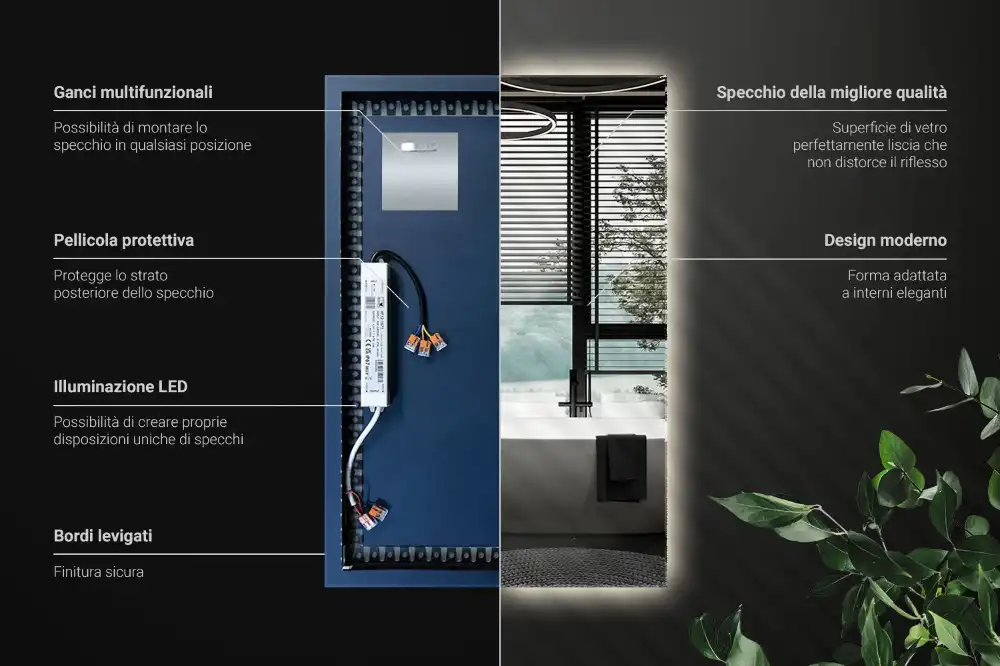 Rechteckiger spiegel mit LED-hintergrundbeleuchtung