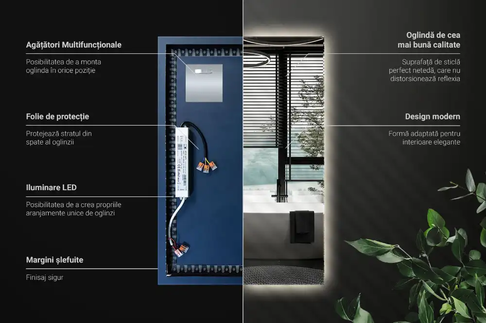 Rechteckiger spiegel mit LED-hintergrundbeleuchtung