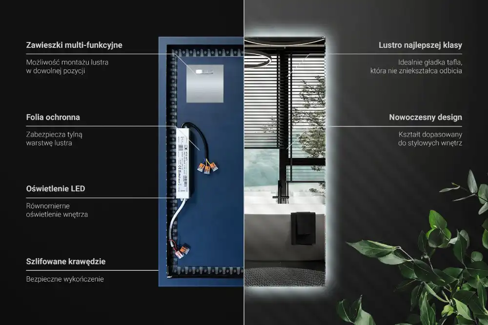 Rechteckiger spiegel mit LED-hintergrundbeleuchtung