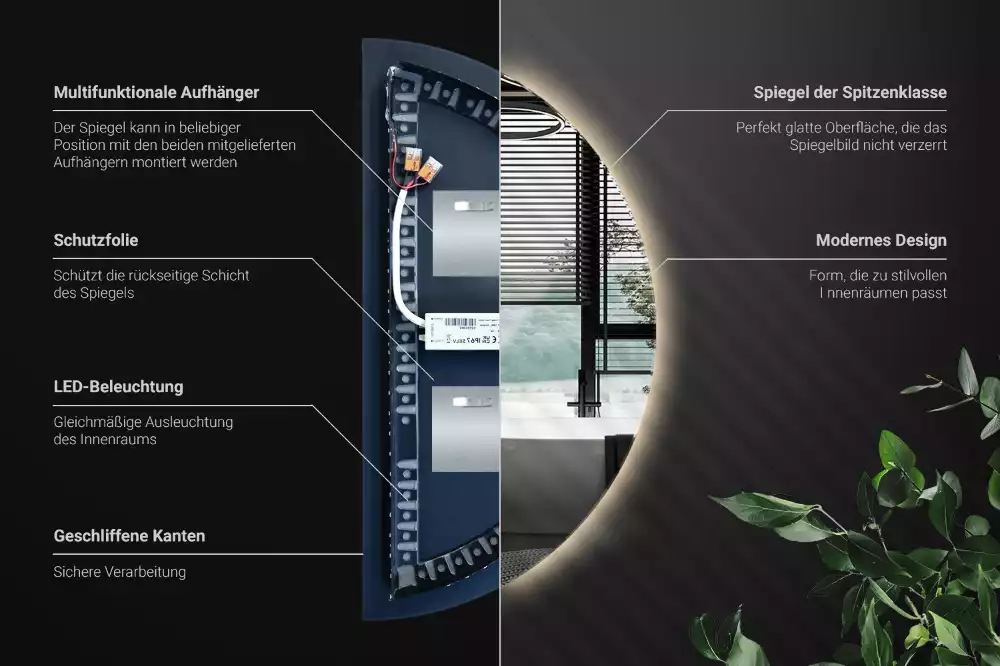 Halbrunder spiegel mit LED-beleuchtung stilvolles accessoire