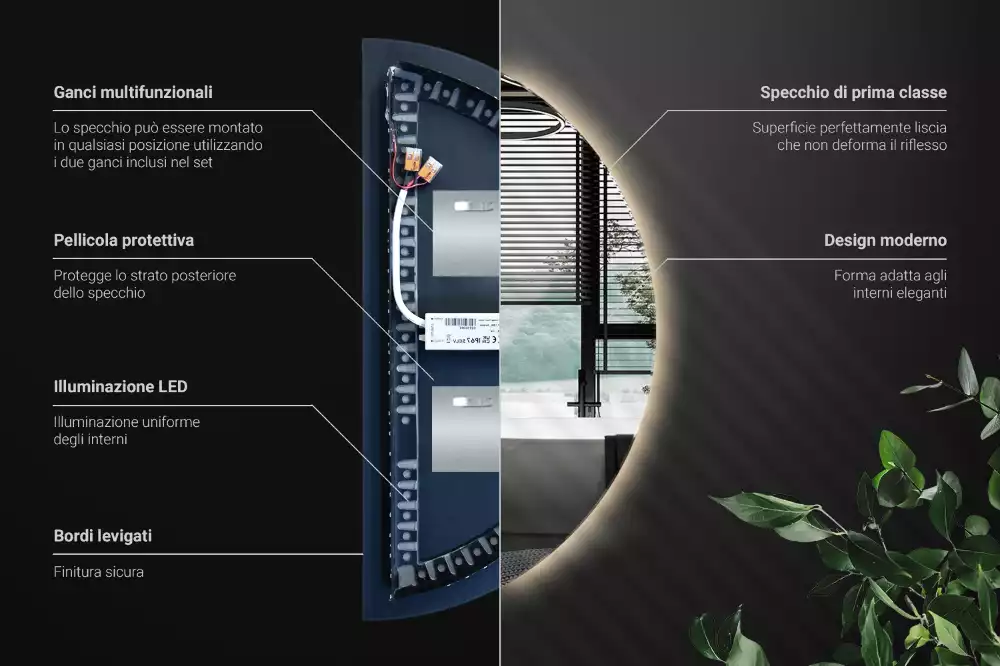 Halbrunder spiegel mit LED-beleuchtung stilvolles accessoire