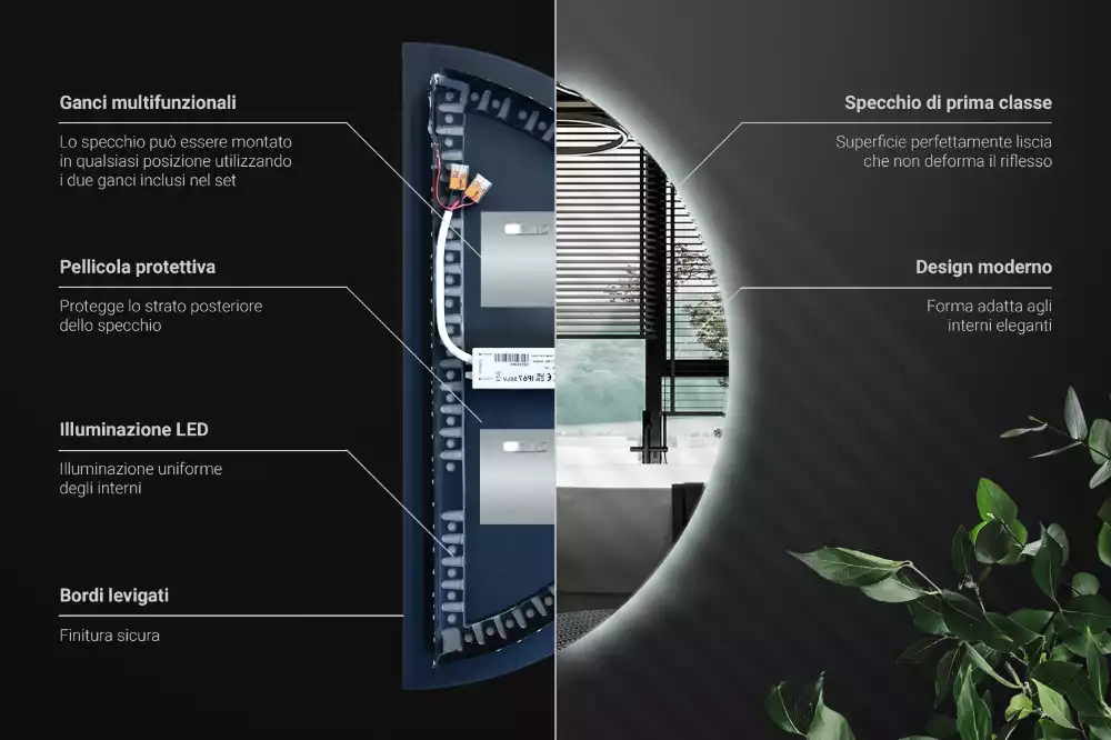 Halbrunder spiegel mit LED-beleuchtung stilvolles accessoire