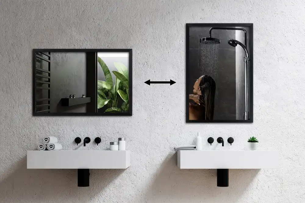 Rechteckiger spiegel wand mit schwarzem rahmen