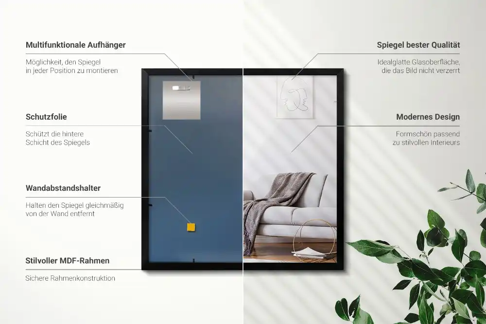 Rechteckiger spiegel wand mit schwarzem rahmen