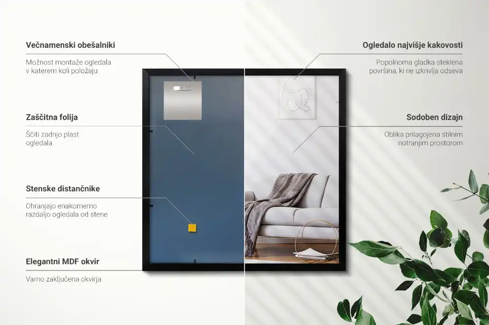 Rechteckiger spiegel wand mit schwarzem rahmen