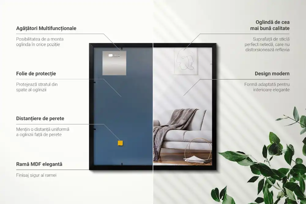 Rechteckiger spiegel wand mit schwarzem rahmen