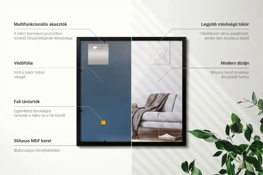 Rechteckiger spiegel wand mit schwarzem rahmen