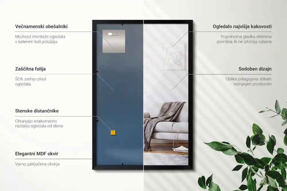 Rechteckiger spiegel wand mit schwarzem rahmen