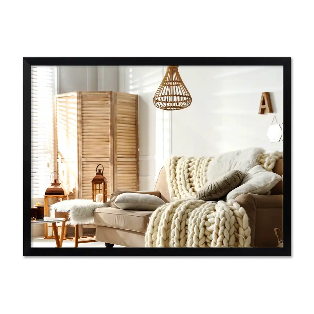 Rechteckiger spiegel wand mit schwarzem rahmen