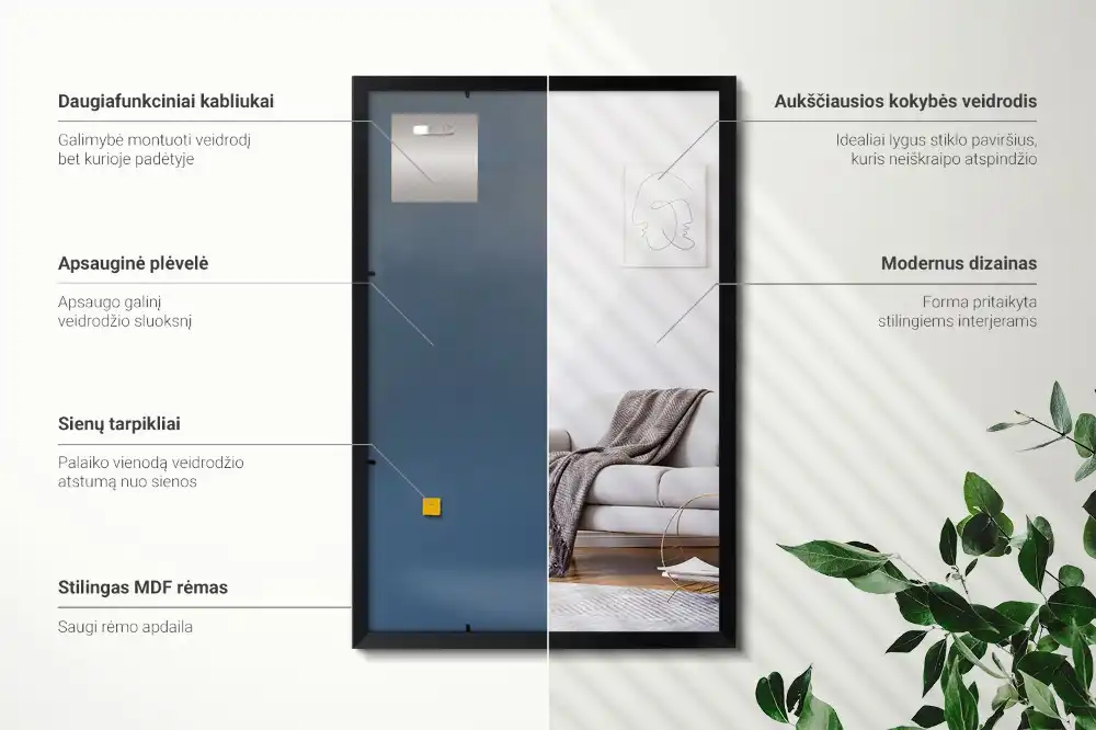 Rechteckiger spiegel wand mit schwarzem rahmen