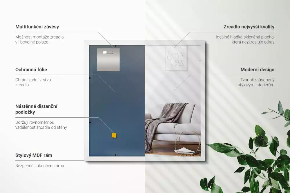 Rechteckiger spiegel dekorativ mit weißem rahmen