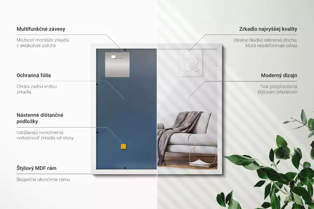 Rechteckiger spiegel dekorativ mit weißem rahmen