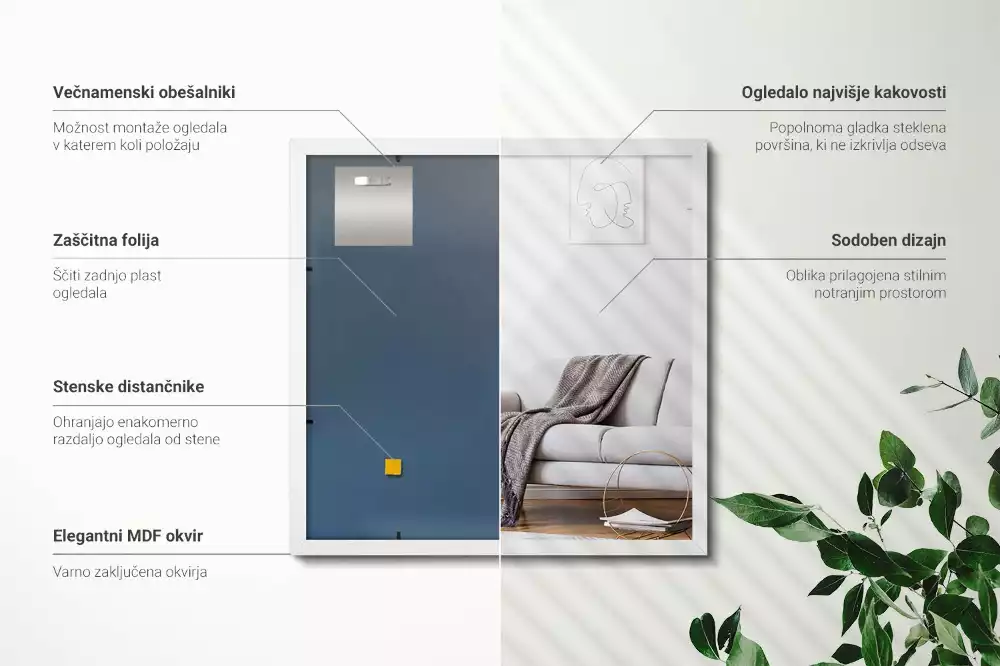 Rechteckiger spiegel dekorativ mit weißem rahmen