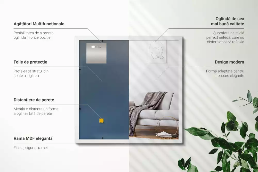 Rechteckiger spiegel dekorativ mit weißem rahmen