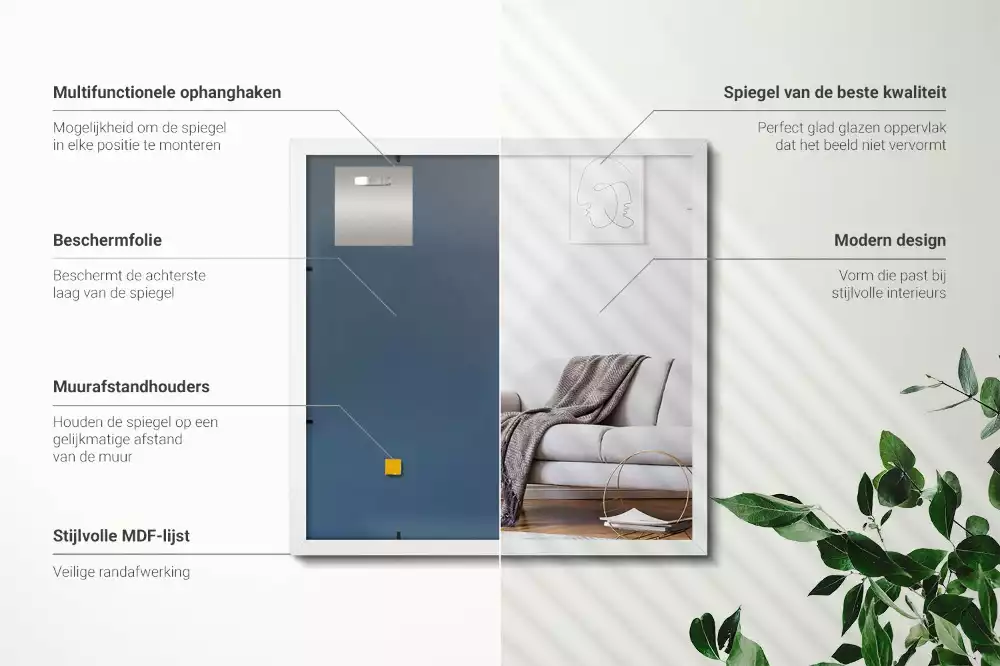 Rechteckiger spiegel dekorativ mit weißem rahmen