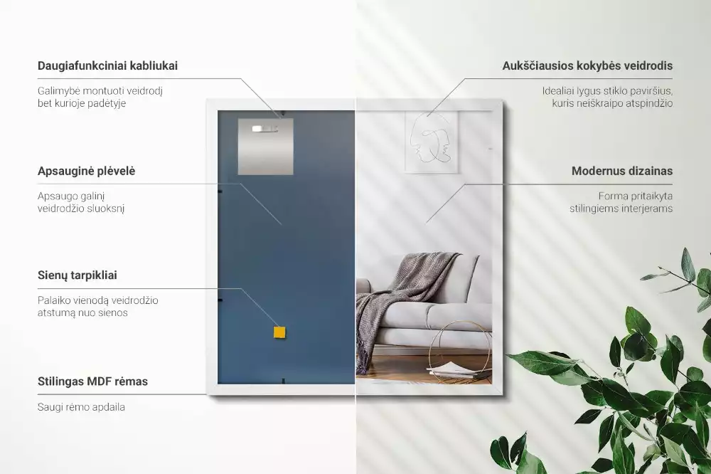 Rechteckiger spiegel dekorativ mit weißem rahmen