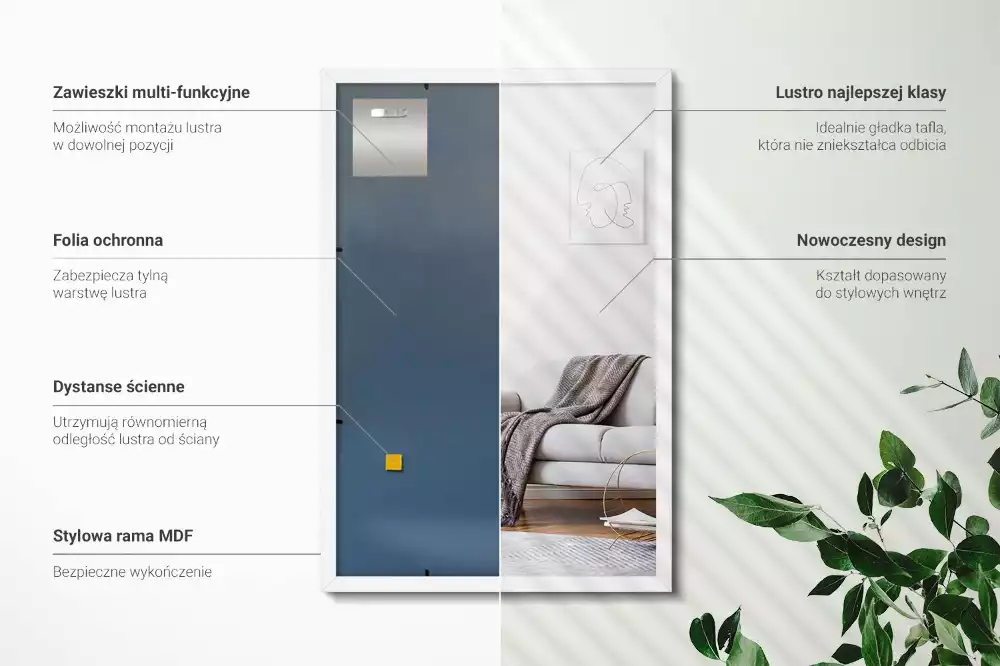 Rechteckiger spiegel dekorativ mit weißem rahmen