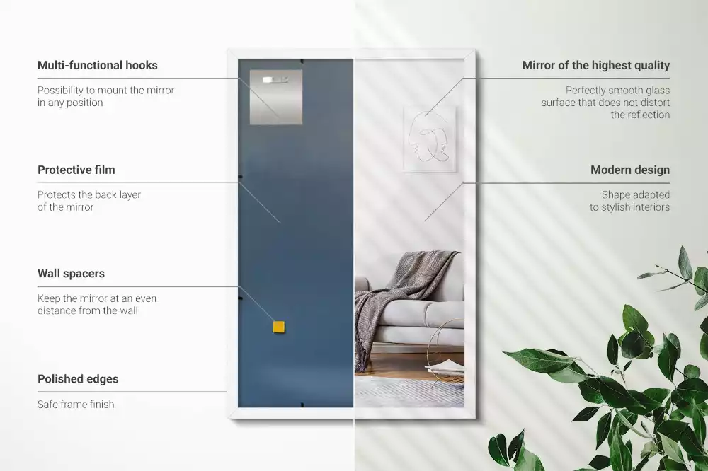 Rechteckiger spiegel dekorativ mit weißem rahmen