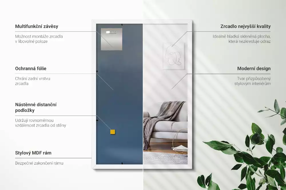 Rechteckiger spiegel dekorativ mit weißem rahmen