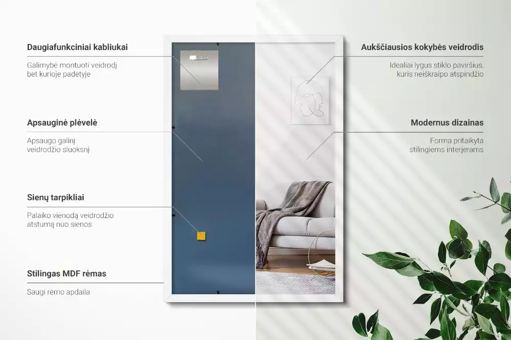 Rechteckiger spiegel dekorativ mit weißem rahmen