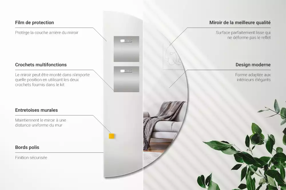 Halbrunder spiegel hängend ohne rahmen