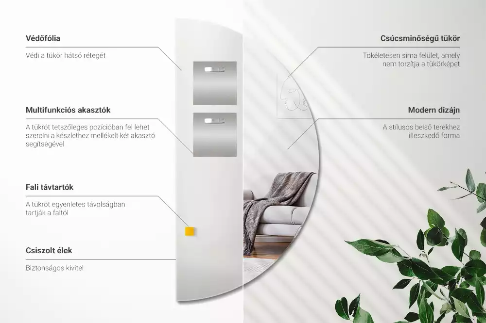 Halbrunder spiegel hängend ohne rahmen