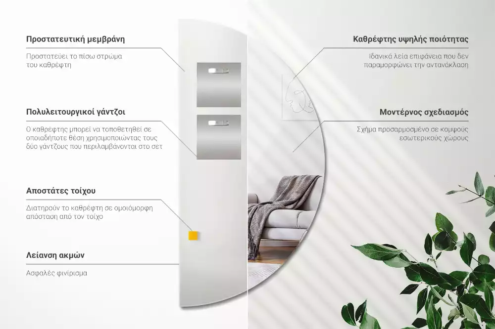 Halbrunder spiegel hängend ohne rahmen