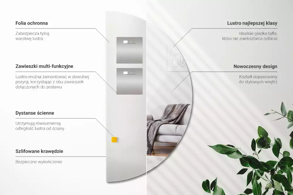 Halbrunder spiegel hängend ohne rahmen